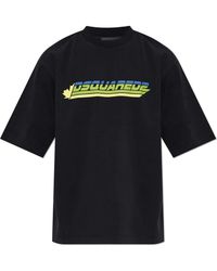 DSquared² - Tops ,Zwart ,Katoen Katoenen T-Shirt Met Opgedrukte Logo - Lyst