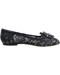 Dolce & Gabbana - Blaue Taormina Spitze Kristall Flache Schuhe - Lyst