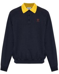 Versace - Tops ,Blauw ,Katoen Piqué Polo Shirt Met Geborduurd Logo - Lyst