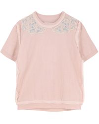 Maison Margiela - Truien & Vesten ,Roze ,Wol Geribbelde Top Met Ronde Hals - Lyst