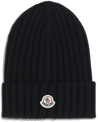 Moncler - Geribbelde Wollen Muts Met Logopatch - Lyst