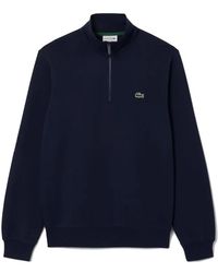 Lacoste - Hoodies & Sweatvesten ,Blauw ,Katoen Zip Up Fleece Sweatshirt Met Hoge Kraag - Lyst