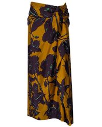 Essentiel Antwerp - Bronzefarbener Blumen Seiden Drapierter Rock - Lyst