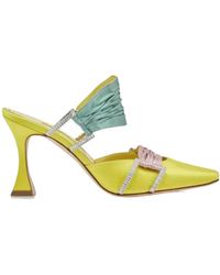 Manolo Blahnik - Gelbe sandalen mit hohen absätzen und kristallschnallen olo blahnik - Lyst