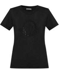 Moncler - Tops ,Zwart ,Katoen T-Shirt Met Logo - Lyst