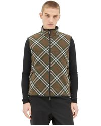 Burberry - Jassen ,Groen ,Gevoerde Gilet Met Ruitpatroon En Oversized Zakken - Lyst