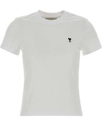 Ami Paris - Tops ,Wit ,Katoen De Coeur Cropped T-Shirt - Lyst