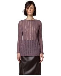Alpha Studio - Truien & Vesten ,Paars ,Girocollo M/Gap Stitch - Lyst