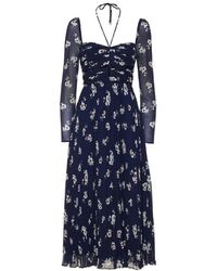 Self-Portrait - Elegante Lange Jurk Met Blauwe Fantasieprint - Lyst