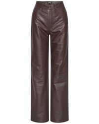 ROTATE BIRGER CHRISTENSEN - Straight Leather Trousers Dark - Lyst