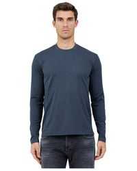 Mazzarelli - Tops ,Blauw ,Katoen T-Shirt Met Lange Mouwen Van Luxe Stretchkatoen - Lyst