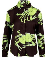 MSGM - Donkerbruine Satijnen Shirt Met King Crab Print - Lyst