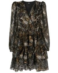 Just Cavalli - Gelbes minikleid mit schlangenleder-print und rüschen - Lyst