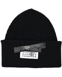 MM6 by Maison Martin Margiela - Schwarze Rippstrick-Beanie-Mütze Aw25 - Lyst