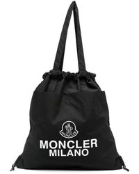 Moncler - Schwarze baumwoll-tote-tasche mit zugband - Lyst