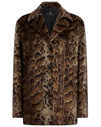 Etro - Jassen ,Bruin ,Cropped Fluwelen Jas Met Luipaardprint - Lyst