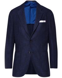 Kiton - Jassen ,Blauw ,Kasjmier Handgemaakte Jas Van Kasjmiermix Met Ruitpatroon - Lyst