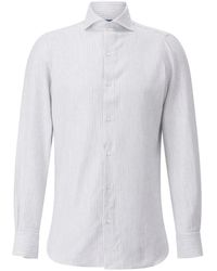 Finamore 1925 - Overhemden ,Blauw ,Kasjmier Gestreept Kasjmier Overhemd Napoli - Lyst