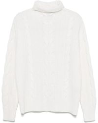 Lorena Antoniazzi - Truien & Vesten ,Wit ,Wol Crème Kabel Gebreide Coltrui Sweater - Lyst