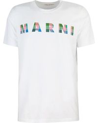 Marni - Weißes kariertes logo-t-shirt - Lyst
