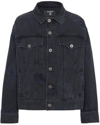 Balmain - Jassen ,Zwart ,Denim Denim Jack Met Verwassen Effect - Lyst