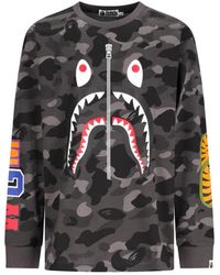 A Bathing Ape - Hoodies & Sweatvesten ,Zwart ,Katoen Color Camo Shark Ls Tee - Lyst