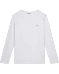Dondup - Tops ,Wit ,Katoen Slim T-Shirt Met Lange Mouwen En Ronde Hals - Lyst