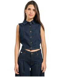 Guess - Overhemden ,Blauw ,Denim Cropped Denim Shirt - Lyst