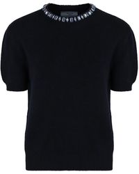 Prada - Truien & Vesten ,Blauw ,Wol Wollen Trui Met Ronde Hals Van Kasjmier - Lyst