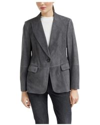 Brunello Cucinelli - Grauer Mantel Mit Hornknopfverschluss - Lyst