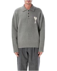 Ami Paris - Truien & Vesten ,Grijs ,Wol De Coeur Polo - Lyst