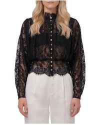 Self-Portrait - Overhemden ,Zwart ,Lace High Neck Blouse - Lyst