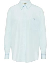 Fendi - Camisa de algodón azul con logo bordado - Lyst