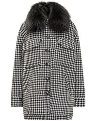 Ava Adore - Jassen ,Zwart ,Wol Houndstooth Jas Van Wolmix Met Bontkraag - Lyst