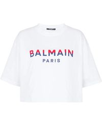 Balmain - Beflocktes kurzes T-Shirt Paris - Lyst