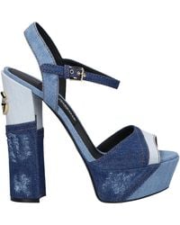 Dolce & Gabbana - Keira Denim Patchwork Platform Sandals - Lyst