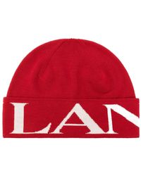 Lanvin - Cappello di lana a coste con logo a contrasto - Lyst