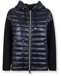 Herno - Jassen ,Blauw ,Katoen Gewatteerde Jas Met Capuchon - Lyst