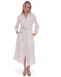 Pennyblack - Gestreepte Linnen Chemisier Jurk Met Riem - Lyst