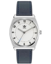 adidas - Accessoires ,Blauw ,Blauw Lederen Horloge Quartz Analoog Grijs - Lyst