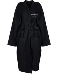 KARL LAGERFELD - Nachtkleding ,Zwart ,Katoen Zwarte Wafel Badjas Met Logo - Lyst