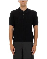 Balmain - Tops ,Zwart ,Leer Monogram Gebreide Poloshirt - Lyst