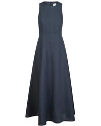 Eleventy - Kleedjes ,Blauw ,Linnen Mouwloze Maxi Jurk - Lyst
