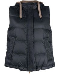 Brunello Cucinelli - Gilet trapuntato con cappuccio blu - Lyst