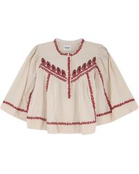 Isabel Marant - Overhemden ,Veelkleurig ,Katoen Geborduurde Blouse Met Ronde Hals - Lyst