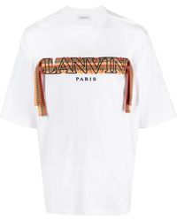 Lanvin - Kurzarm t-shirt mit rundhalsausschnitt und fransenlogo - Lyst