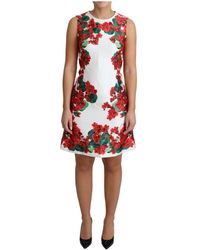 Dolce & Gabbana - Kurzes Mikado-Kleid Mit Portofino-Print - Lyst