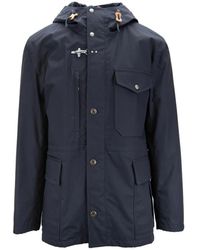 Fay - Jassen ,Blauw ,Katoen Knoop-Op Capuchonjas - Lyst