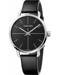 Calvin Klein - Accessoires ,Zwart ,Quartz Horloge Met Zwarte Wijzerplaat En Leren Band - Lyst