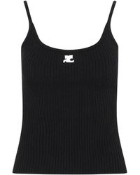 Courreges - Tops ,Zwart ,Polyester Reedition Rib Knit Tank Top - Lyst